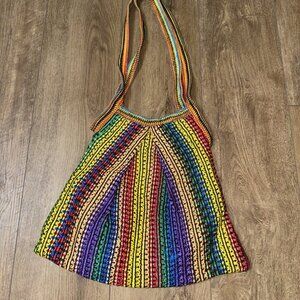 Rainbow Woven Hobo Ethnic Shoulder Bag Purse Lined‎ Multicolored Design Casual